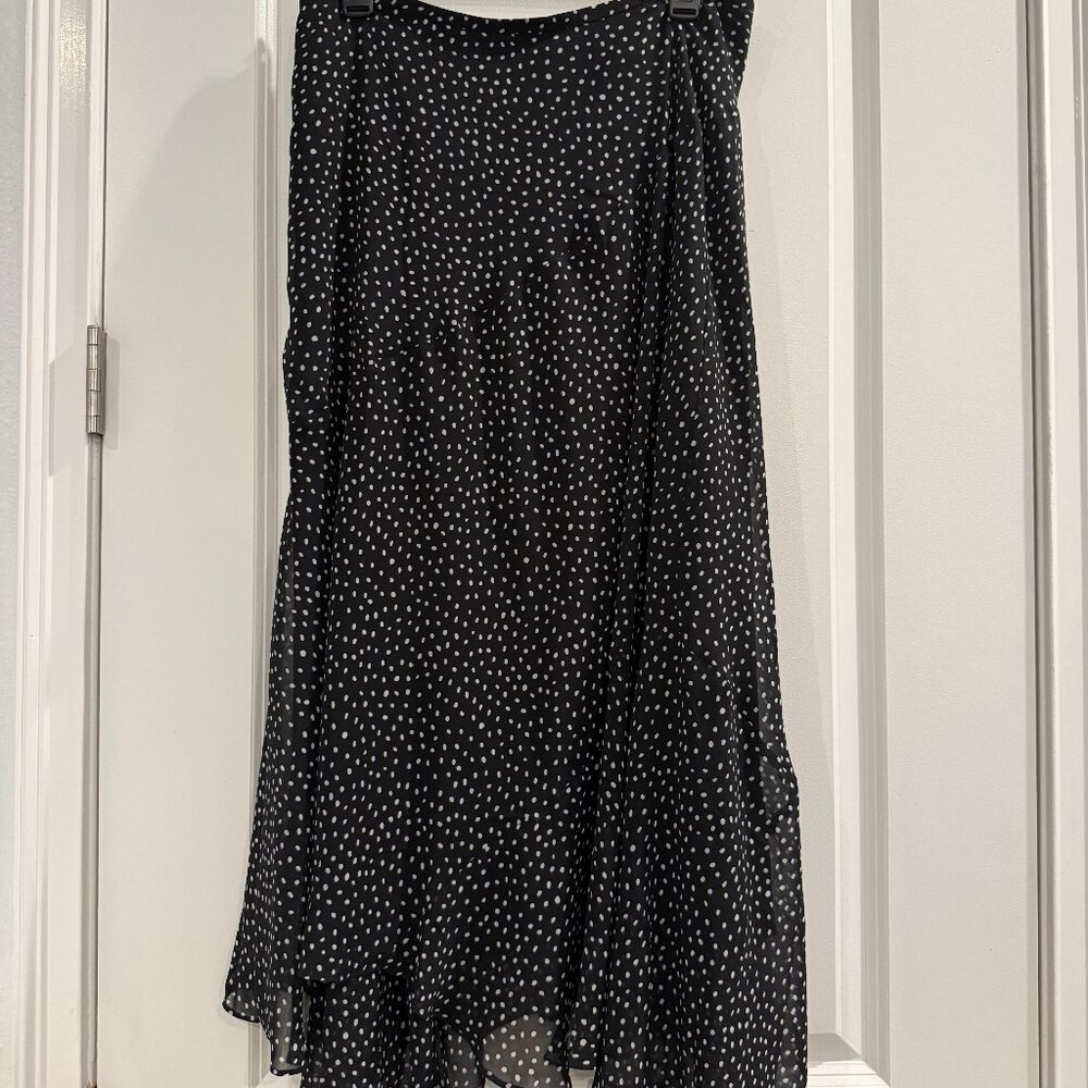 CABI BLACK WITH WHITE POLKA DOTS CHIFFON MAXI SKIRT
